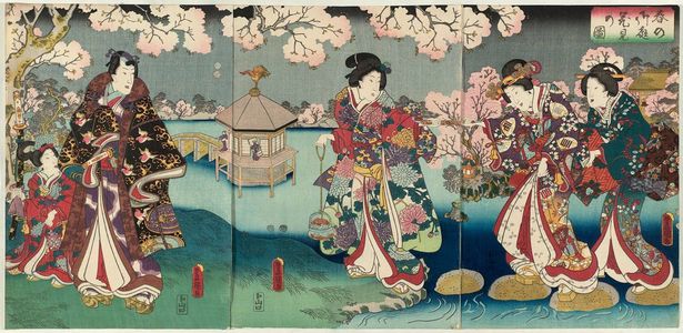 Utagawa Kunisada: Viewing Cherry Blossoms in the Palace Garden in Spring (Haru no gotei hanami no zu) - Museum of Fine Arts