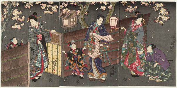 歌川国貞: Outside a Brushwood Fence on a Spring Night - ボストン美術館