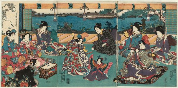 Utagawa Kunisada, 歌川国貞 (Utagawa Kunisada I (Toyokuni III))による浮世絵「Ladies Watching Children Dance」