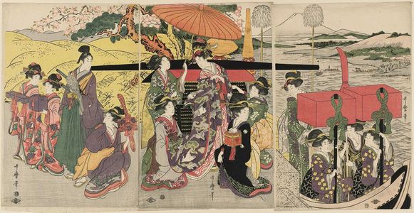 Kitagawa Utamaro: Young Man and Women on Falconry Excursion - Museum of Fine Arts