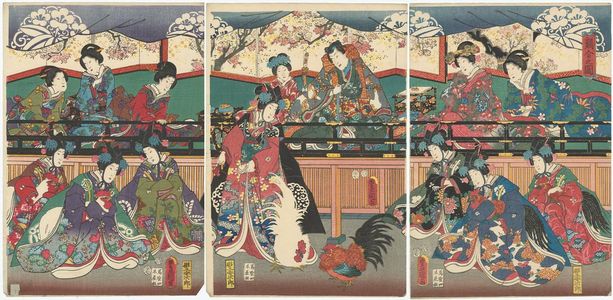 歌川国貞: A Cockfight (Niwatori awase no zu) - ボストン美術館