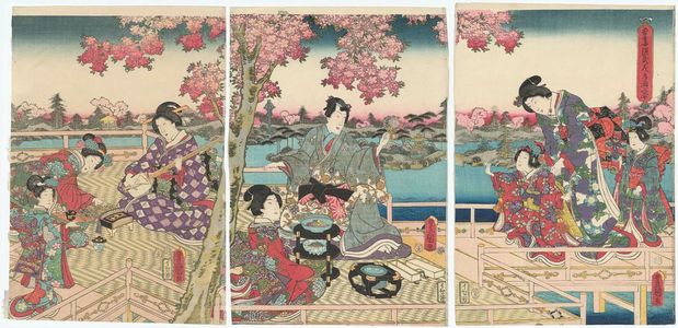 Utagawa Kunisada: Eastern Genji's Cherry-blossom Banquet (Azuma Genji hana no yûen) - Museum of Fine Arts