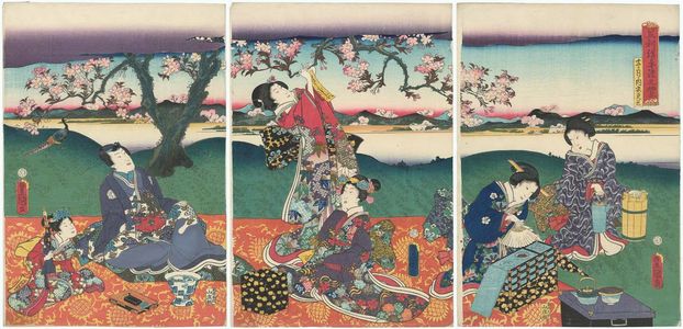 歌川国貞: The Second Month (Kisaragi), from the series Ashikaga Silk Hand-dyed in Purple: The Twelve Months (Ashikaga kinu tezome murasaki, Jûnikagetsu no uchi) - ボストン美術館
