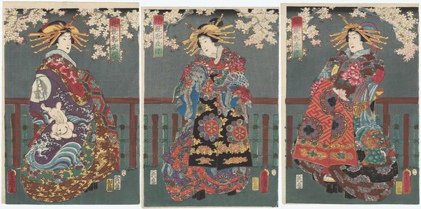 Utagawa Kunisada: Contest of Flowers: Night Cherry Blossoms in the Pleasure Quarter (Hana kurabe kuruwa yozakura) - Museum of Fine Arts