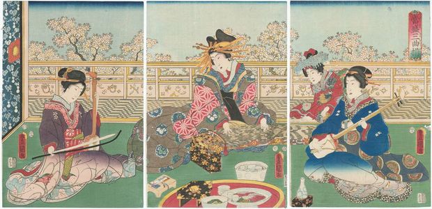 Utagawa Kunisada: A Modern Concert of Three Instruments (Tôsei sankyoku soroe) - Museum of Fine Arts