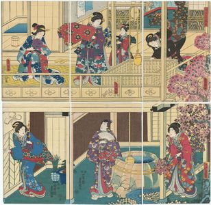 Utagawa Kunisada: The Akashi Bathhouse (Akashi-buro) - Museum of Fine Arts