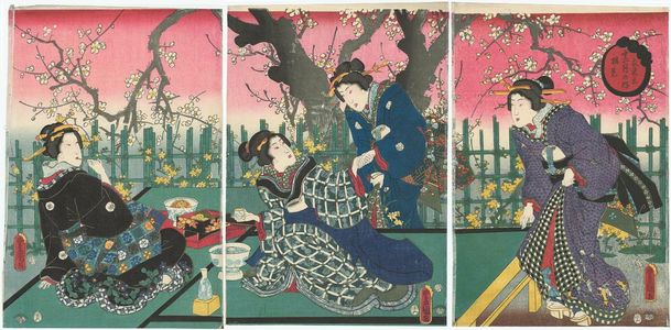 歌川国貞: The Second Month: Viewing Plum Blossoms (Kisaragi, umemi), from the series The Twelve Months (Jûni tsuki no uchi) - ボストン美術館