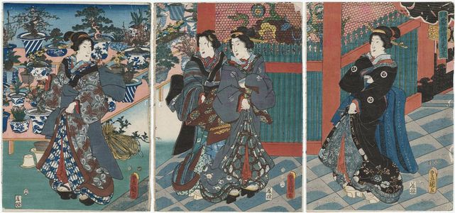 Utagawa Kunisada: Scene at the Gate of the Thunder God in Asakusa (Asakusa Kaminari-mon no kôkei) - Museum of Fine Arts