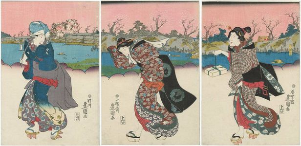 Utagawa Kunisada: Women Returning from Cherry-blossom Viewing - Museum of Fine Arts