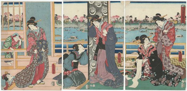 日本版画 "Sumida zutsumi hana..." 由 Utagawa Kunisada, 歌川国貞 (Utagawa Kunisada I (Toyokuni III)) 创作