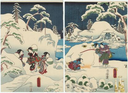 Utagawa Kunisada: Making a Snow Frog in the Garden - Museum of Fine Arts