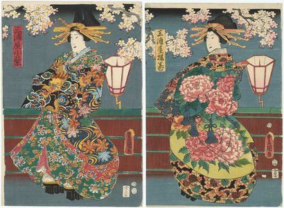 歌川国貞: Agemaki of the Miuraya (R) and Komurasaki of the Miuraya (L) - ボストン美術館