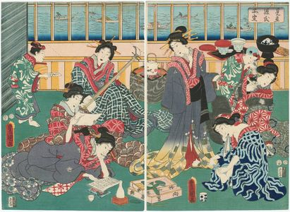 日本版画 "Imitation of Genji's Room (Mitate Genji no muro)" 由 Utagawa Kunisada, 歌川国貞 (Utagawa Kunisada I (Toyokuni III)) 创作