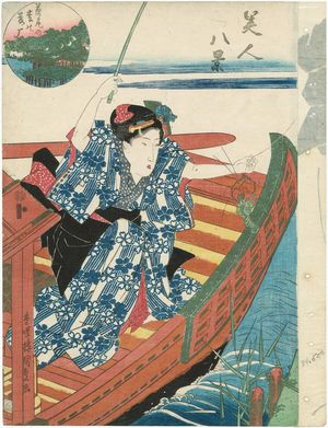 Utagawa Kunisada, 歌川国貞 (Utagawa Kunisada I (Toyokuni III))による浮世絵「Descending Geese at the Pine Tree of Succcess (Shubi no matsu no rakugan), from the series Eight Views of Beauties (Bijin hakkei)」