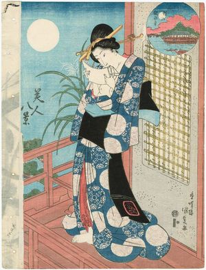 歌川国貞: Autumn Moon at Miho (Miho no aki no tsuki), from the series Eight Views of Beauties (Bijin hakkei) - ボストン美術館