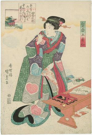 Utagawa Kunisada: Murasaki Shikibu, from the series Five Poetic Immortals of the Pear-blossom Courtyard (Nashitsubo gokasen) - Museum of Fine Arts
