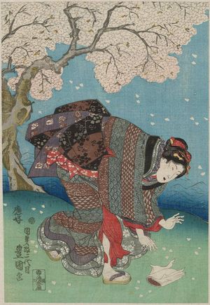 Utagawa Kunisada: Woman under Falling Blossoms - Museum of Fine Arts