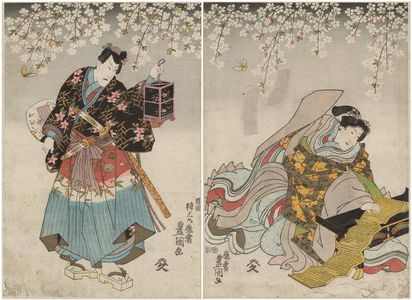Utagawa Kunisada: The Old Story of the Female Seigen (Mukashigatari Onna Seigen): Actors Iwai Kumesaburô III as Hanako no mae, later Seigen-ni (R), and Ichikawa Danjûrô VIII as Yoshida Matsuwakamaru (L) - Museum of Fine Arts