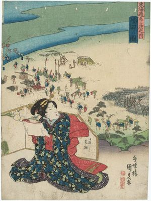 Utagawa Kunisada: View of Shimada (Shimada no zu), from the series Fifty-three Stations of the Tôkaidô Road (Tôkaidô gojûsan tsugi no uchi) - Museum of Fine Arts