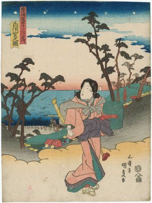 歌川国貞: View of Shirasuka (Shirasuka no zu), from the series Fifty-three Stations of the Tôkaidô Road (Tôkaidô gojûsan tsugi no uchi) - ボストン美術館