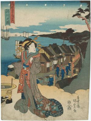 Utagawa Kunisada: View of Shinagawa (Shinagawa no zu), from the series Fifty-three Stations of the Tôkaidô Road (Tôkaidô gojûsan tsugi no uchi) - Museum of Fine Arts