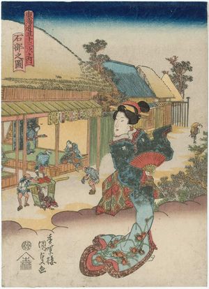 Utagawa Kunisada: View of Ishibe (Ishibe no zu), from the series Fifty-three Stations of the Tôkaidô Road (Tôkaidô gojûsan tsugi no uchi) - Museum of Fine Arts