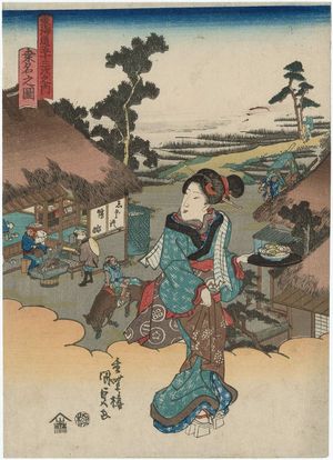 歌川国貞: View of Kuwana (Kuwana no zu), from the series Fifty-three Stations of the Tôkaidô Road (Tôkaidô gojûsan tsugi no uchi) - ボストン美術館