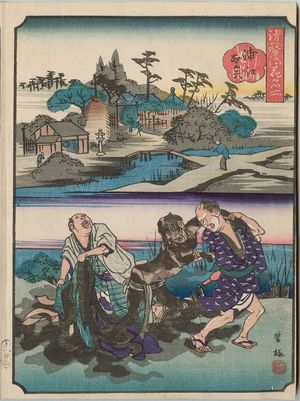 Nakajima Yoshiume: Shrine of Gangiten at Urae (Urae Shôten), from the series Comical Views of Famous Places in Osaka (Kokkei Naniwa meisho) - Museum of Fine Arts