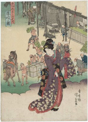 Utagawa Kunisada: View of Fujieda (Fujieda no zu), from the series Fifty-three Stations of the Tôkaidô Road (Tôkaidô gojûsan tsugi no uchi) - Museum of Fine Arts