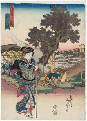 Utagawa Kunisada: View of Fukuroi (Fukuroi no zu), from the series Fifty-three Stations of the Tôkaidô Road (Tôkaidô gojûsan tsugi no uchi) - Museum of Fine Arts