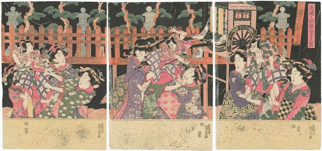 日本版画 "Private Performance of a Puppet Play (Zashiki ningyô ayatsuri kyôgen no zu)" 由 Utagawa Kunisada, 歌川国貞 (Utagawa Kunisada I (Toyokuni III)) 创作