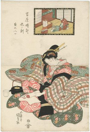 Japanese Print "The Hour of the Ox, Eighth Hour of Night (Ushi no koku, Yoru no yattsu), from the series A Yoshiwara Clock (Yoshiwara tokei)" by Utagawa Kunisada, 歌川国貞 (Utagawa Kunisada I (Toyokuni III))