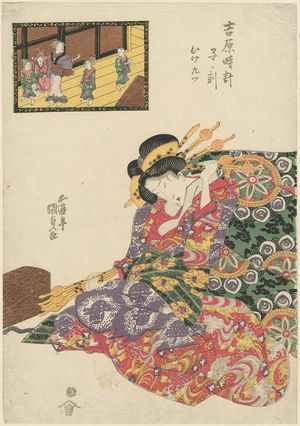 歌川国貞: The Hour of the Rat, Ninth Hour of Dawn (Ne no koku, Hike kokonotsu), from the series A Yoshiwara Clock (Yoshiwara tokei) - ボストン美術館