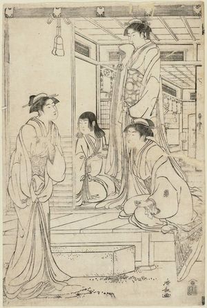 鳥居清長: A Modern Version of the Story of Ushiwakamaru Serenading Jôruri-hime - ボストン美術館