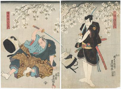 Utagawa Kunisada: Actors Ichikawa Danjûrô VIII as Fuwa no Banzaemon (R) and Bandô Mitsugorô IV as Nagoya Sanzaemon (L) - Museum of Fine Arts