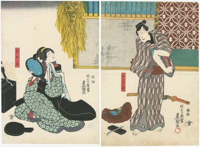 Utagawa Kunisada: Actors Sawamura Chôjûrô V as Kanpei (R) and Onoe Baikô IV as Okaru (L) - Museum of Fine Arts