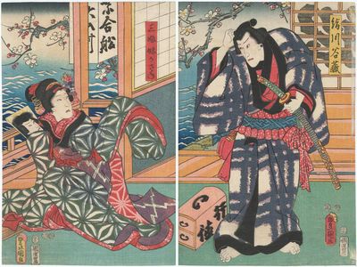 Utagawa Kunisada: Actors Ichikawa Danjûrô VIII as Kinugawa Tanizô (R), Ichikawa Kodanji IV as Sabu's sister Kasane (L) - Museum of Fine Arts