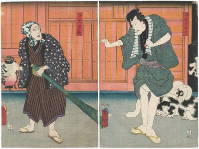 歌川国貞: Actors Ichikawa Danjûrô VIII as Mukôkizu no Yosa (R), Ichikawa Kodanji IV as Genan Chûsuke (L) - ボストン美術館