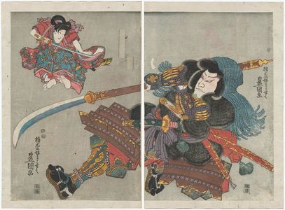 Utagawa Kunisada: Actors Nakamura Utaemon IV as Kumasaka Chôhan (R) and Iwai Kumesaburô III as Ushiwakamaru (L) - Museum of Fine Arts
