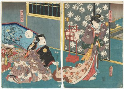 歌川国貞: Actors Iwai Kumesaburô III as Koshiji (R) and Ichikawa Danjûrô VIII as Jiraiya (L) - ボストン美術館