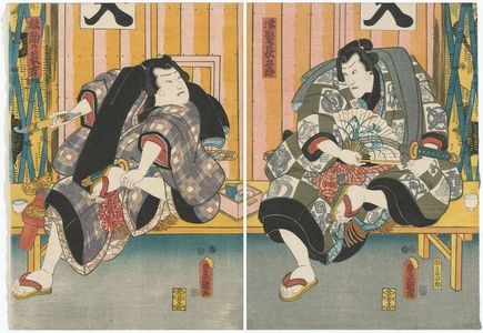 Utagawa Kunisada: Actors Ichikawa Danjûrô VIII as Nuregami Chôgorô (R) and Arashi Rikan III as Hanaregoma no Chôkichi (L) - Museum of Fine Arts