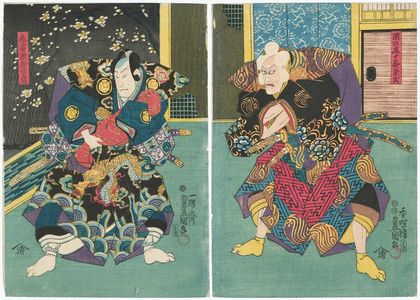 Utagawa Kunisada: Actors Ichikawa Ebizô V as Senoo Jûrô Kaneuji (R) and Sawamura Chôjûrô V as Saitô Ichirô Sanemori (L) - Museum of Fine Arts
