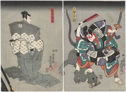 Utagawa Kunisada: Actors Iwai Kumesaburô III as Arajishi Otokonosuke (R) and Matsumoto Kinshô I as Nikki Danjô (L) - Museum of Fine Arts