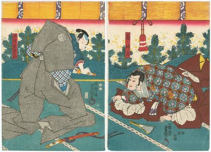 Utagawa Kunisada: Actors Ichikawa Kuzô II as Kô no Moronao (R) and Ichikawa Danjûrô VIII as Momoi Wakasanosuke (L) - Museum of Fine Arts