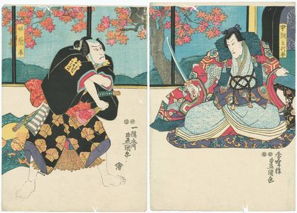 Utagawa Kunisada: Actors Ichikawa Danjûrô VIII as Chûnagon Yukihira (R) and Onoe Shôroku 1.5 as Yakko Ranpei (L) - Museum of Fine Arts