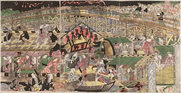 Kitao Shigemasa: Fireworks at Ryôgoku Bridge - Museum of Fine Arts