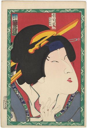 Toyohara Kunichika: Actor Bandô Mitsugorô as the Geisha Miyokichi, from an untitled series of actor portraits - Museum of Fine Arts