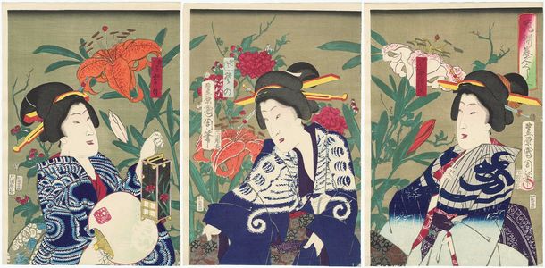Toyohara Kunichika: Comparisons of Flowers and Beauties (Hana soroe bijin kurabe) - Museum of Fine Arts