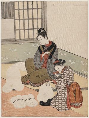 Suzuki Harunobu: Twilight Snow of the Floss-stretching Form, from the series Eight Views of the Parlor (Zashiki hakkei) - Museum of Fine Arts