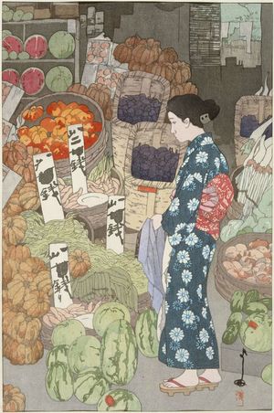 Yoshida Hiroshi: Greengrocery at Nezu (Nezu Shôjiki yaoya) - Museum of Fine Arts